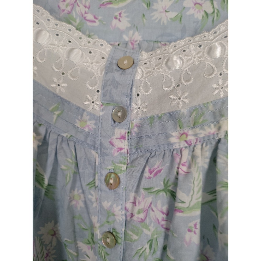 Lanz of Salzburg Robe Gown Set L Blue Hummingbird Floral 100% Cotton Eyelet Trim - Picture 3 of 16